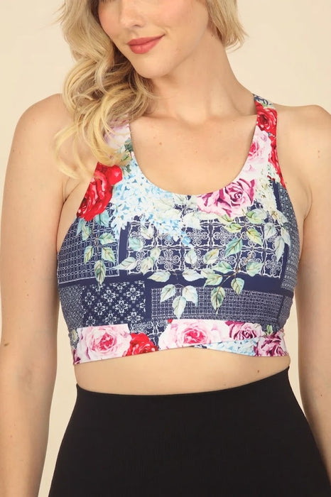 Johnny Was Bee Active Rose Patch Cross Hem Sports Bra Boho Chic A7923