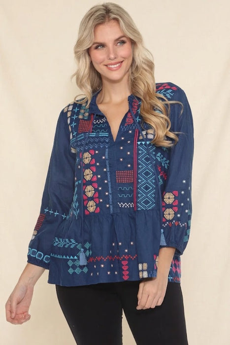 Johnny Was JWLA Katie Peplum Field Linen Blouse J13424 *