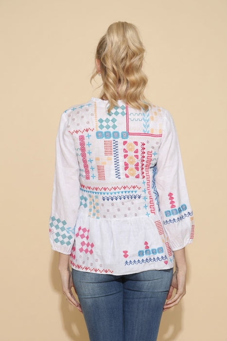 Johnny Was JWLA Katie Peplum Field Linen Blouse J13424 *