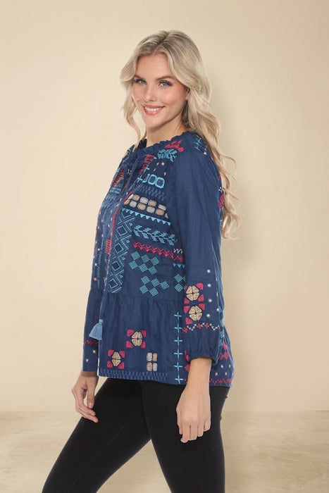 Johnny Was JWLA Katie Peplum Field Linen Blouse J13424 *