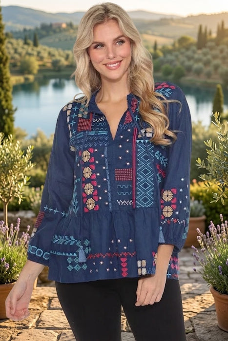 Johnny Was JWLA Katie Peplum Field Linen Blouse J13424 *