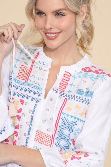 Johnny Was JWLA Katie Peplum Field Linen Blouse J13424 *