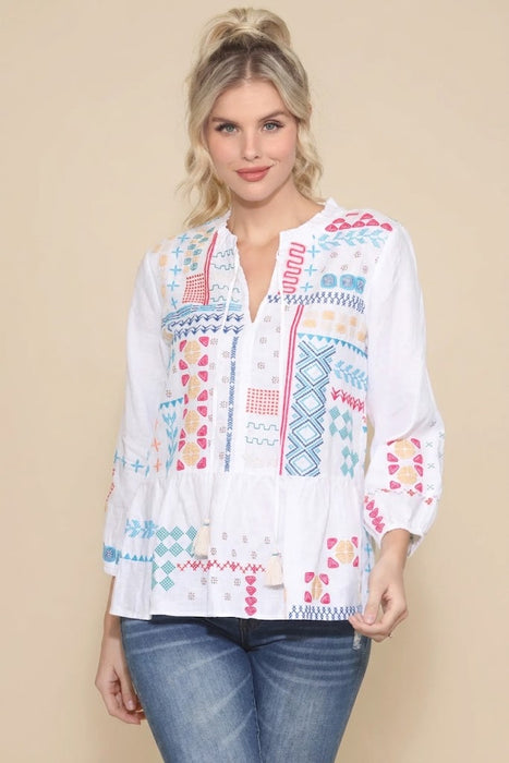 Johnny Was JWLA Katie Peplum Field Linen Blouse J13424 *