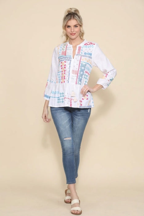 Johnny Was JWLA Katie Peplum Field Linen Blouse J13424 *