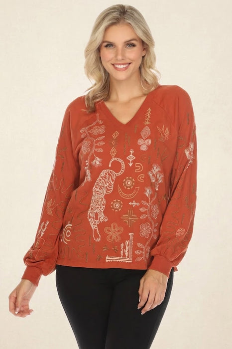 Johnny Was JWLA Raglan Bishop Sleeve Tee Cotton J17024-8 *