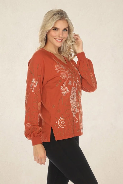 Johnny Was JWLA Raglan Bishop Sleeve Tee Cotton J17024-8 *