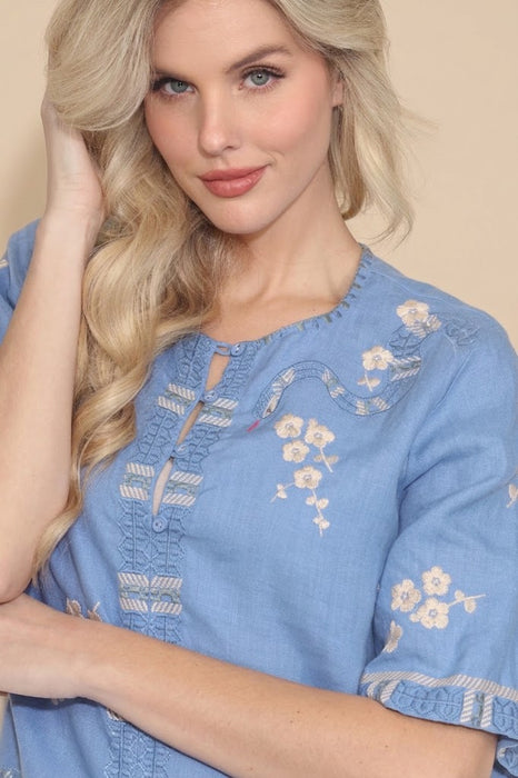 Johnny Was JWLA Split Neck Button Linen Blouse J15124 *