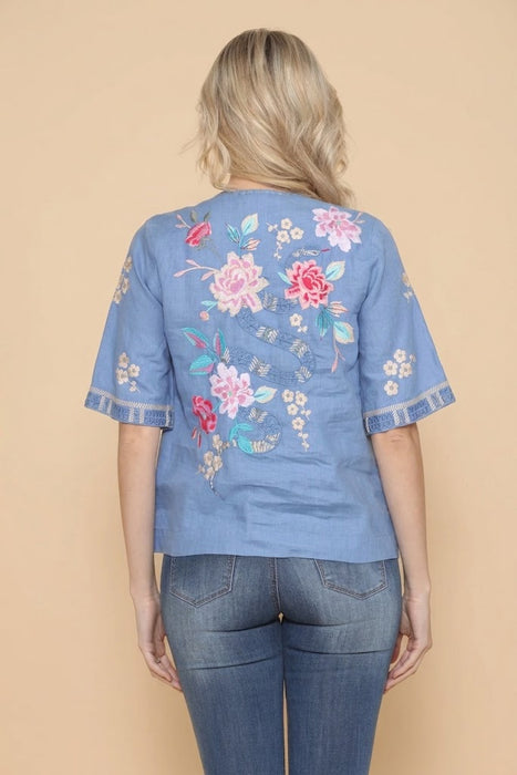 Johnny Was JWLA Split Neck Button Linen Blouse J15124 *