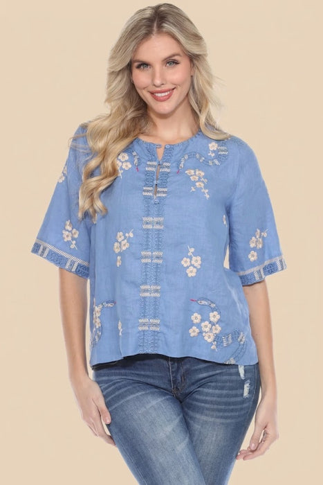 Johnny Was JWLA Split Neck Button Linen Blouse J15124 *