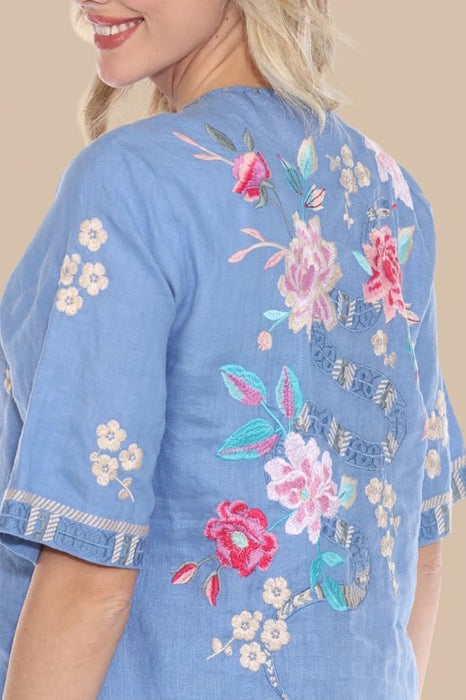 Johnny Was JWLA Split Neck Button Linen Blouse J15124 *