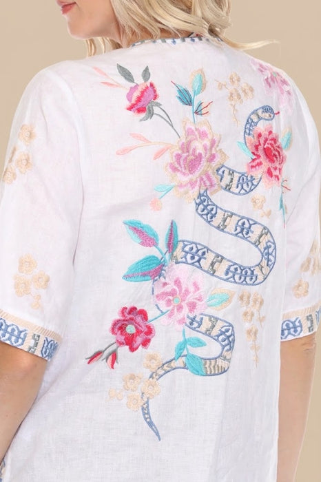 Johnny Was JWLA Split Neck Button Linen Blouse J15124 *