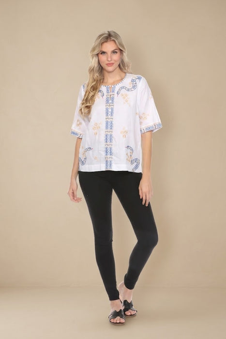 Johnny Was JWLA Split Neck Button Linen Blouse J15124 *