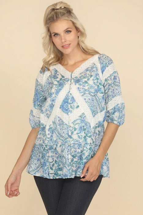 Johnny Was Jade Callie Floral Linen Peasant Blouse L14522 Boho Chic