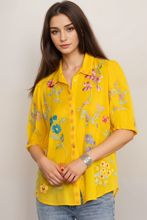 Johnny Was Workshop Evangeline Smocked Lisbon Shirt W18624-3S