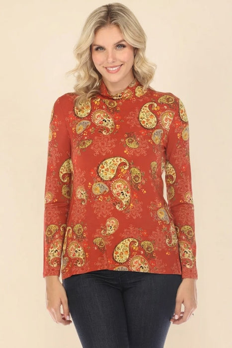 Johnny Was The Janie Favorite Paisley Mock Neck Tee T15423 Boho Chic