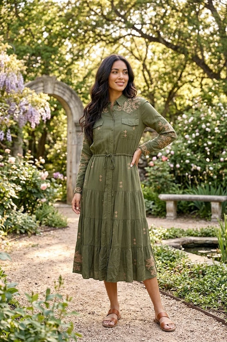 Johnny Was Workshop Chloe Western Tiered Shirt Dress W30923 Boho Chic *