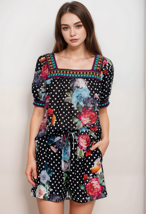 Johnny Was W18523 Polkalona Square Neck Park Blouse