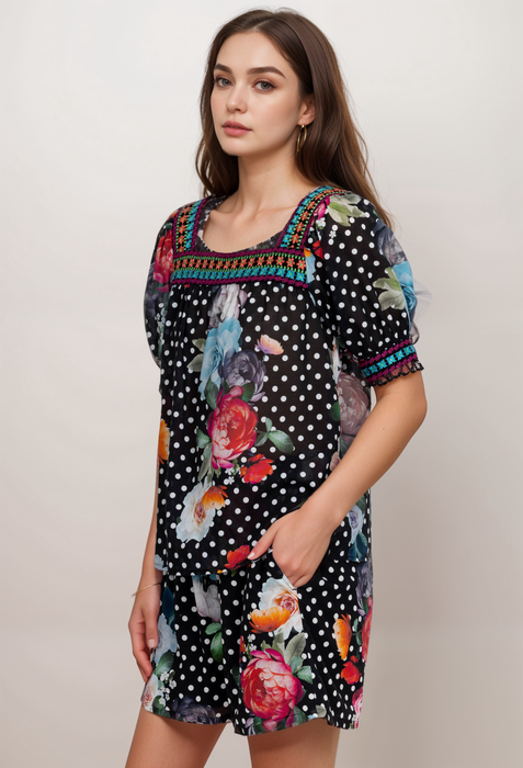 Johnny Was W18523 Polkalona Square Neck Park Blouse