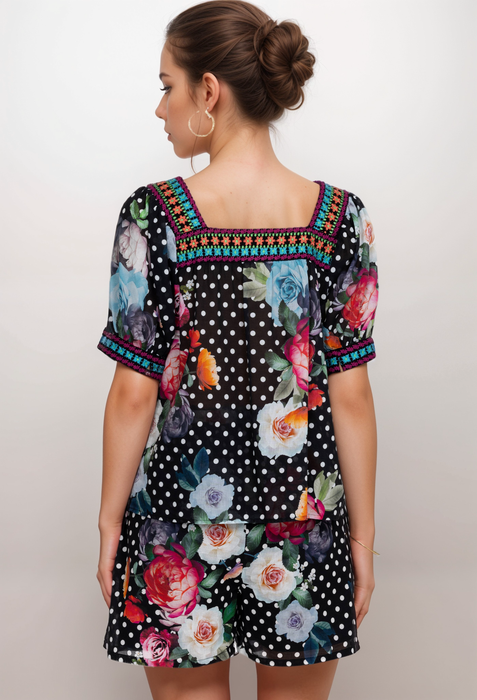 Johnny Was W18523 Polkalona Square Neck Park Blouse