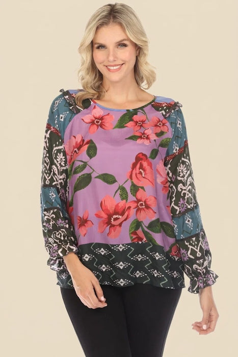 Johnny Was Zanda Vale Long Sleeve Silk Top C16523A Boho Chic