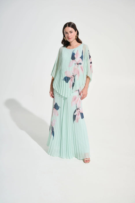 Joseph Ribkoff Green/Multi Floral Chiffon Pleated Poncho Top 262724