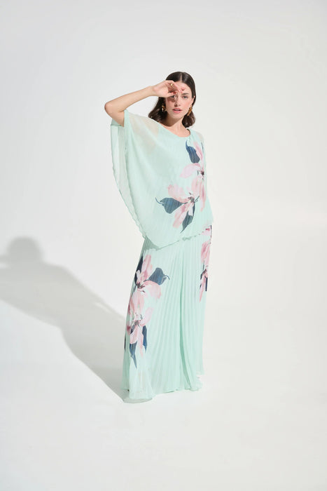 Joseph Ribkoff Green/Multi Floral Chiffon Pleated Poncho Top 262724