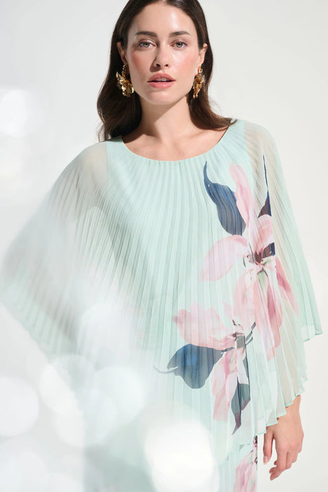 Joseph Ribkoff Green/Multi Floral Chiffon Pleated Poncho Top 262724