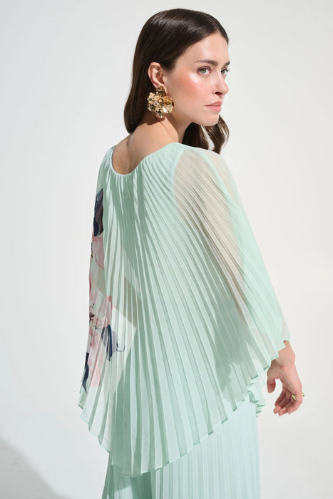 Joseph Ribkoff Green/Multi Floral Chiffon Pleated Poncho Top 262724