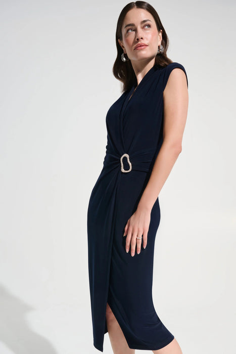 Joseph Ribkoff Rhinestone Midi Wrap Sheath Dress 262715