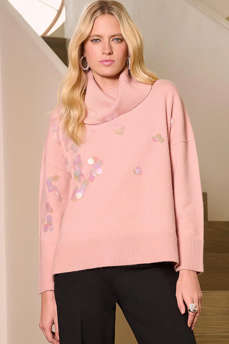 Joseph Ribkoff Sequined Turtle Neck Pullover Sweater 254942