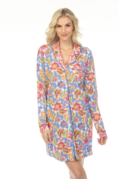Johnny Was Raglan Floral Sleeve Sleep Shirt MS0223