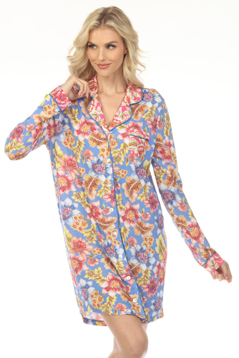 Johnny Was Raglan Floral Sleeve Sleep Shirt MS0223