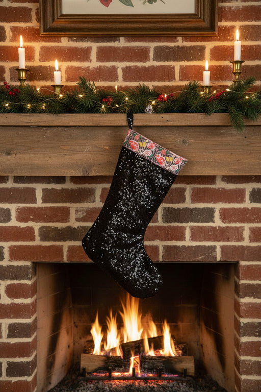 Johnny Was Matte Black Holiday Sequin Stocking RH8722DO