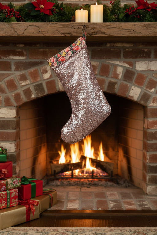 Johnny Was Silver Holiday Sequin Stocking RH8722CO