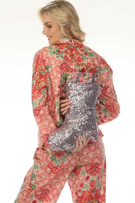 Johnny Was Silver Holiday Sequin Stocking RH8722CO