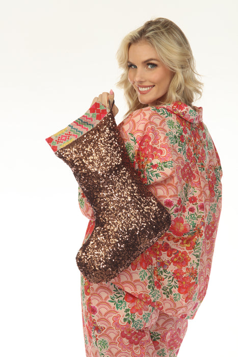 Johnny Was Gold Holiday Sequin Stocking RH8722BO