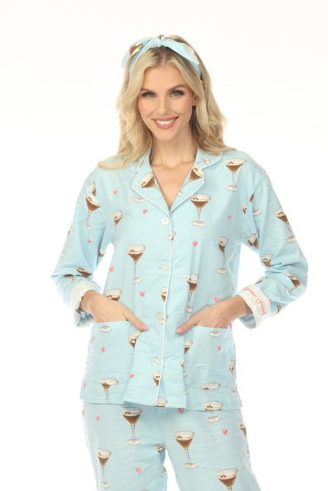 PJ Salvage Ice Blue Espresso Martini Flannel Pajama Set RP8FLPJ