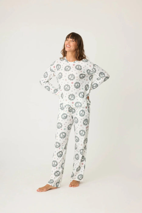 PJ Salvage Ivory Joy to the World Waffle Thermal Pajama Set RQJWST2