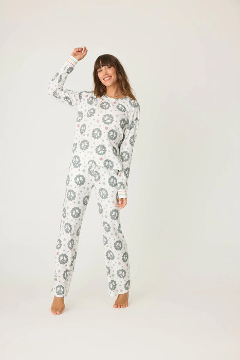 PJ Salvage Ivory Joy to the World Waffle Thermal Pajama Set RQJWST2