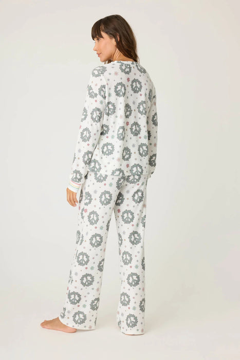 PJ Salvage Ivory Joy to the World Waffle Thermal Pajama Set RQJWST2