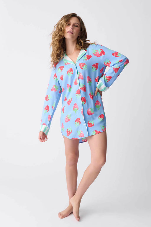 PJ Salvage Bright Blue Farmer's Market Strawberry Nightshirt RSFMNS