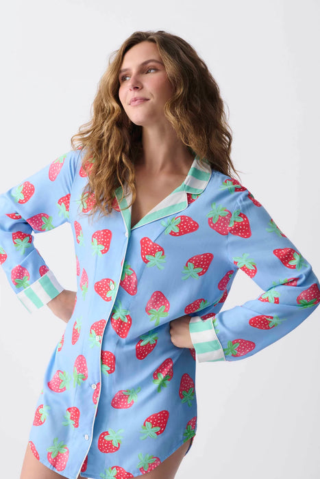 PJ Salvage Bright Blue Farmer's Market Strawberry Nightshirt RSFMNS