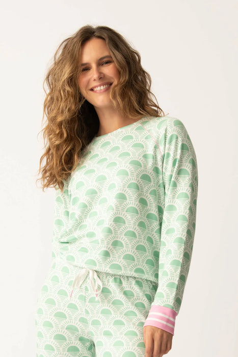 PJ Salvage Spring Green Peachy Party Courtside Long Sleeve Top Set RSPPLS/RSPPP2