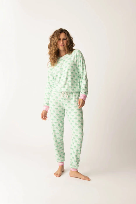 PJ Salvage Spring Green Peachy Party Courtside Long Sleeve Top Set RSPPLS/RSPPP2