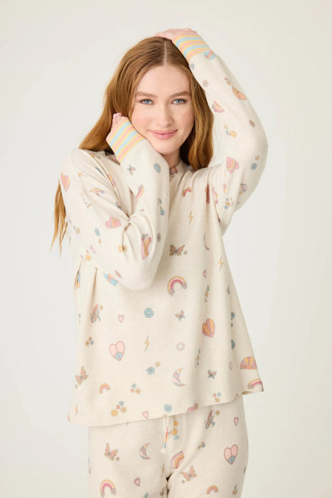 PJ Salvage Light Oatmeal Sunshine On My Mind Emoji-Fun Pajama Set RSSMLS1/RSSMP2