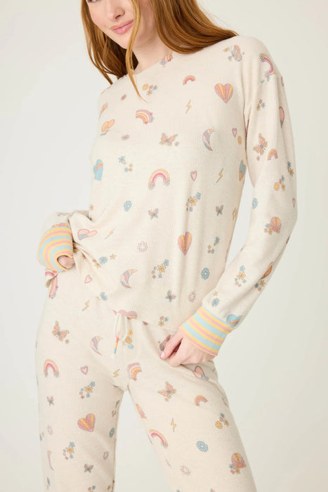 PJ Salvage Light Oatmeal Sunshine On My Mind Emoji-Fun Pajama Set RSSMLS1/RSSMP2