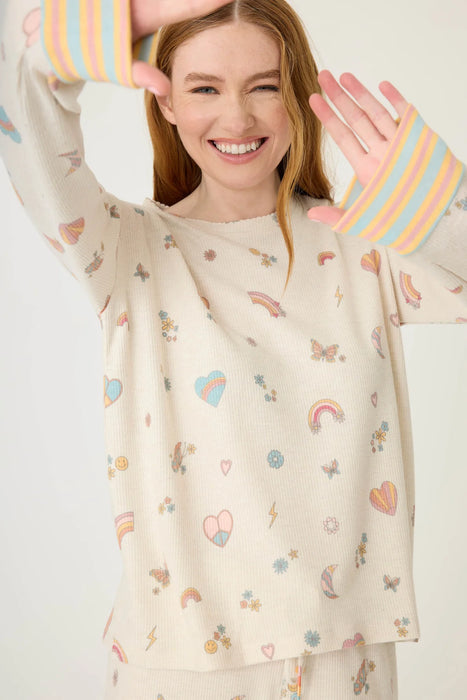 PJ Salvage Light Oatmeal Sunshine On My Mind Emoji-Fun Pajama Set RSSMLS1/RSSMP2