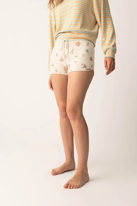 PJ Salvage Light Oatmeal Sunshine On My Mind Emoji-Fun Shorts RSSMS2
