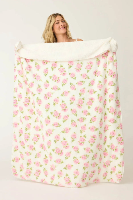 PJ Salvage Ivory Let's Get Cozy Plush Floral Print Blanket RUCOBL