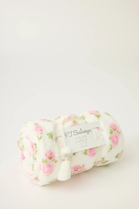 PJ Salvage Ivory Let's Get Cozy Plush Floral Print Blanket RUCOBL